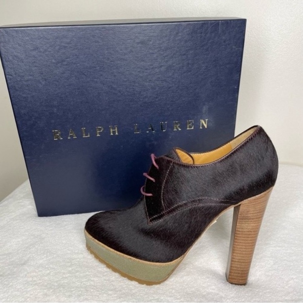 RALPH LAUREN PURPLE ‘Eloise’ Bordeaux Bootie. Purple Calf Hair Heels 🤩. Size 8B - Picture 3 of 14